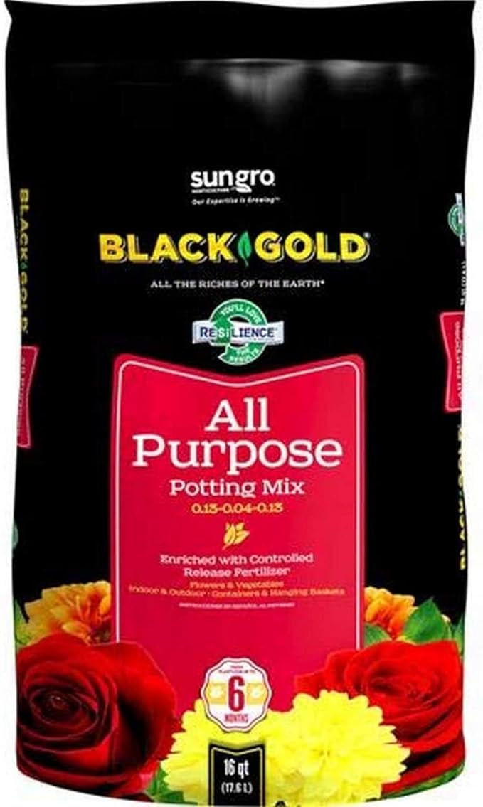 SunGro Black Gold All Purpose Potting Soil Fertilizer Mix for House Plants Vegetables Herbs and More 16 Quart Bag (4 Pack)