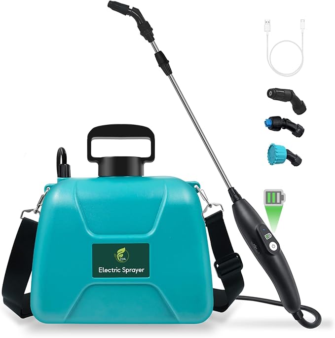 2 Gallon Battery Powered Garden Sprayer Electric Sprayer with USB Rechargeable Handle 3 Mist Nozzles Retractable Wand Water Pump Sprayers with Adjustable Shoulder Strap for Yard Lawn and Garden