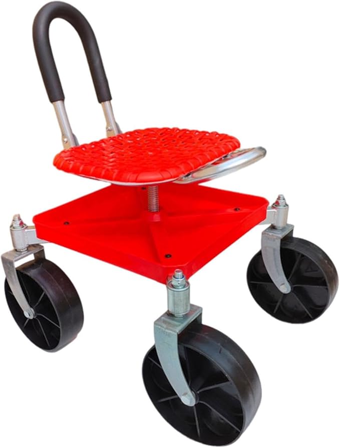 Generic Garden Trolley Rolling Seat Garden Chair Anti Slip Woven PP Seat 360° Rotating Gardening Stool for Gardener Planting Outdoor red