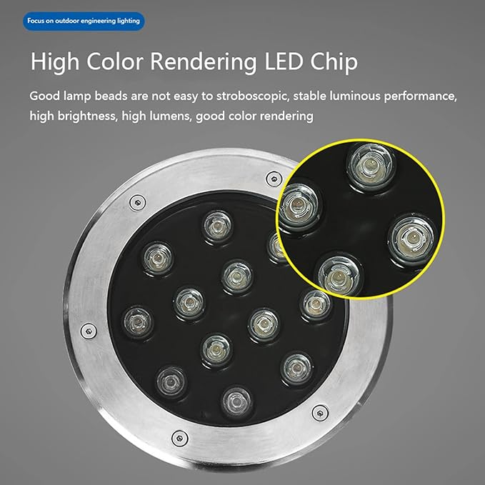 Outdoor Ground Light Embedded Round LED Underground Light IP66 Waterproof Recessed Landscape Light AC85-110V for Walkway Garden Stairs Deck Driveway Spotlights