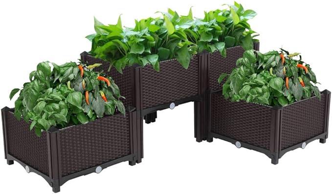 4pcs Raised Garden Bed Kit - Elevated Planter Garden Box for Flower/Herb OutdoorElevated Flower Bed Plant ContainerPlanters for Outdoor Plants Raised Garden Bed Planter Box Elevated Garden Boxes