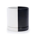 D'vine Dev 8.2 Inch Ceramic Planter Pot with Drainage Hole and Saucer Indoor Cylinder Round Planter Pot Split Monochrome Black &amp White 94-O-D-0