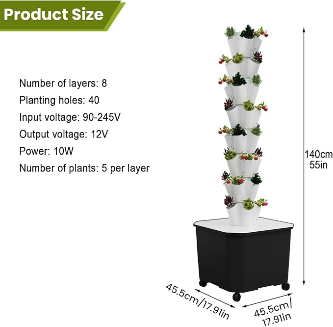 Aeroponic Tower Garden System Tower Garden Growing System Vertical Farming Tower with Pump Soilless Cultivation Growing System(140cm/55in)