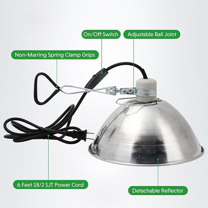 Simple Deluxe Clamp Lamp Light Socket with 10.5 Inch Aluminum Reflector and Bulb Guard Suit for Max 250 Watt Lamp (No Bulb Included) with 18/2-Gauge 6 Feet Cord 2-Pack