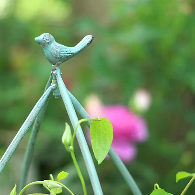 Garden Bird Obelisk Trellis for Climbing Plants Vintage Flower Support Iron Metal Tomatoes Vegetables Flowers Vines (Green)