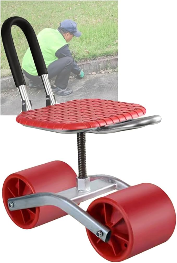 Rolling Garden Work Seat with WheelsOutdoor Gardening Carts with360°Swivel and Foldable Storage for Lawn Yard(Red)