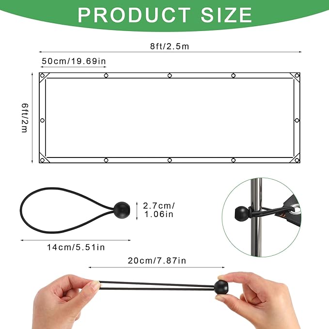 Windyun 2 Pack Heavy Duty Clear Tarps with Reinforced Edge Plastic Tarp Waterproof Plastic Cover Greenhouse Patio with Elastic Rope and Nylon Rope for Garden Furniture (6 x 8 ft)