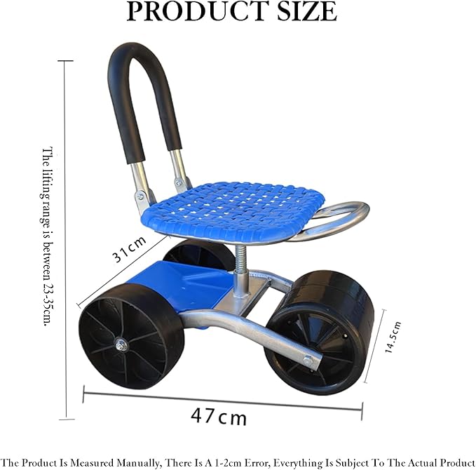 Garden Cart Gardening Workseat with WheelsOutdoor Scooter with 1/2 Tool Storage Tray360° Swivelfor Lawn Yard(3-Wheeled)