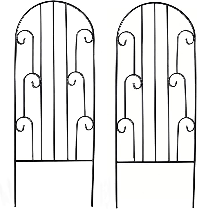 SCENDOR 2 Pack Arched Metal Garden Trellis for Climbing Plants 45 H x 15.9 W – Rustproof Iron Trellis with Decorative Scrollwork Perfect for Roses Clematis Vines and Patio Decor