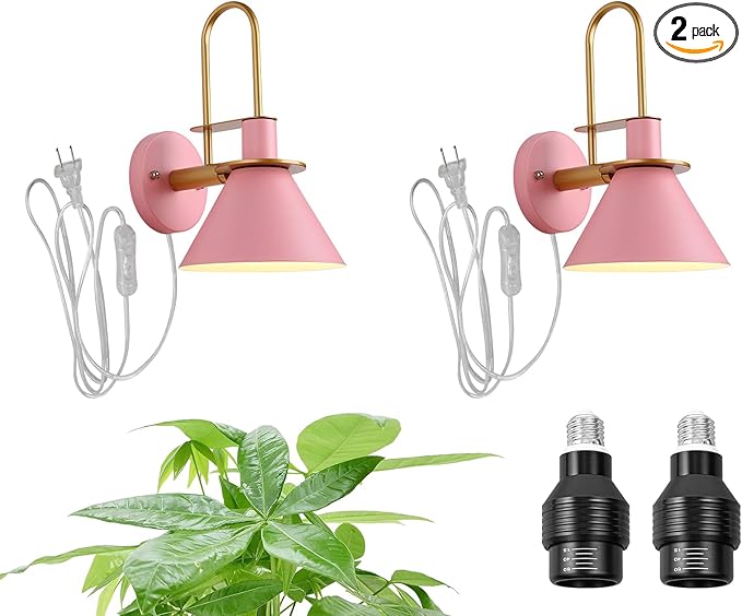 Hook Type Wall Mounted Plant Light Full Spectrum 4500K 10W Adjusted Angle &amp Light Beam Range 15°-60° Modern Pink Metal Wall Lamp for Indoor Growing Plants Flowers 2 Pack