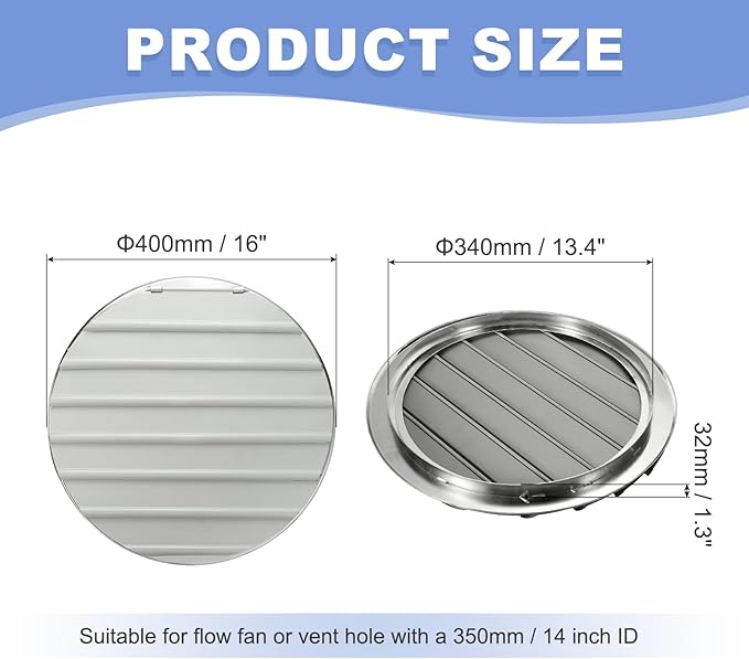 PATIKIL 14 Inch Aluminum Vent Cover Louver Shutter Exhaust Fan Louvered Vent Automatic Gravity Round Grill Self-Closing Vent Cover for Greenhouse Industrial Exhaust HVAC System White