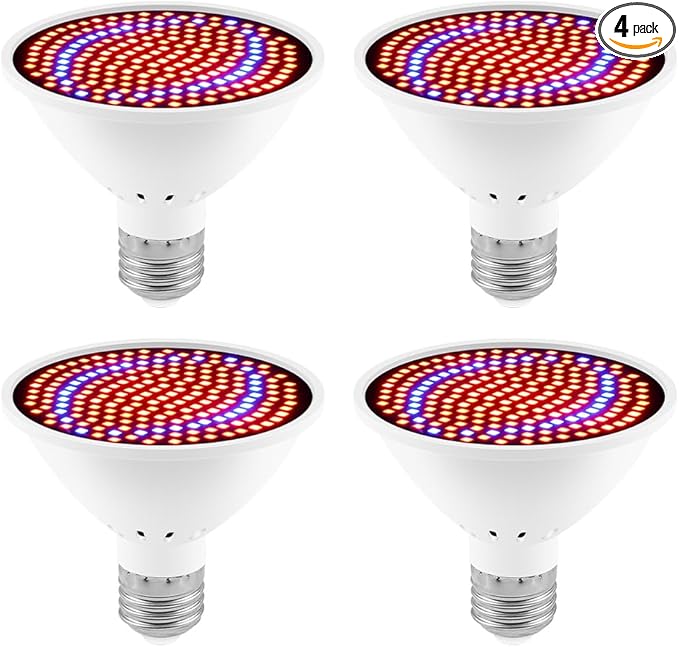 4Pack 25W Full Spectrum Plant Light E26/E27 Indoor Seedling Light 85-265V Hydroponic Fruits Fill Lights UV/IR Greenhouse Growing Box Red Blue 110V Flowers Succulent Cactus Moss Cultivate Lighting