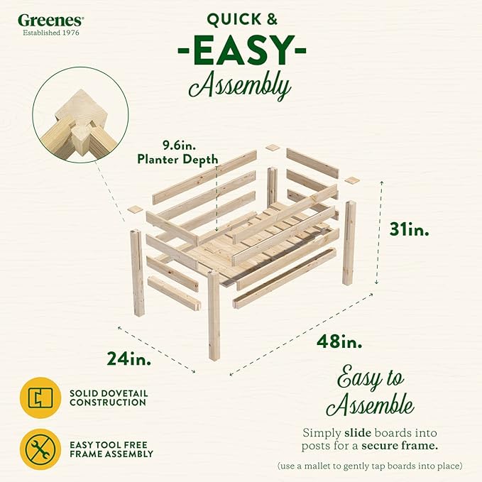 Greenes Fence Original Pine Elevated Garden Bed 24 x 48 x 31 - Made in USA with American Pine