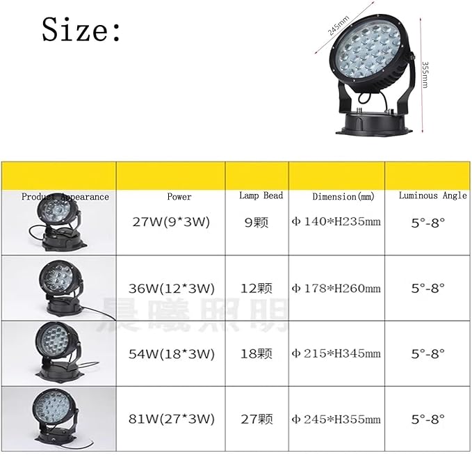 Led Beam Light Outdoor Waterproof Long-Range Spotlight AC85-265V Rotation Led Light Projection Light(Yellow54W(AC 85-265V))
