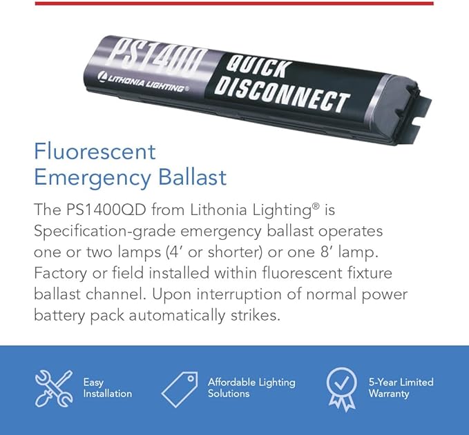 Lithonia Lighting Power Sentry Emergency Battery Back Up T5 and T8 Compatible Fluorescent Ballast with 1400 Lumen Output 90 Minute Operation UL Listed (PS1400QD MVOLT M8)