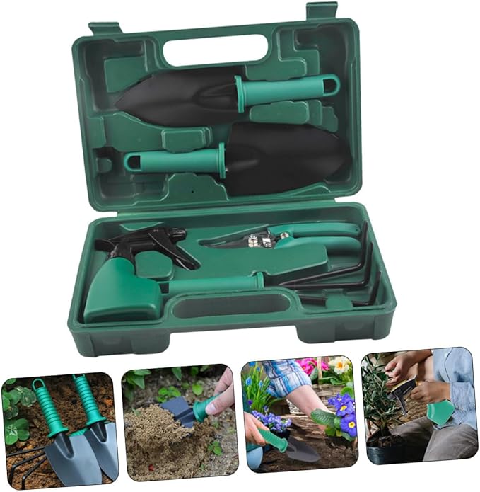 5pcs Portable Garden Tool Set with Outdoor Planting Shovels Gardening Rake Pruning Shears and Carrying Case for Flower Planting and Lawn Care