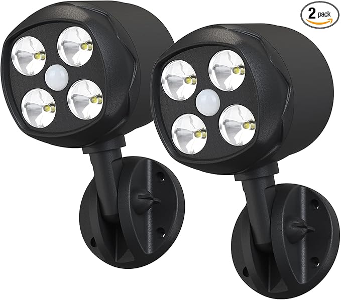 Motion Sensor Outdoor Lights Battery Operated Outdoor Light 600LM Motion Detector Lights for Outside 6000K LED Security Light Battery Powered Spotlight for House Wall Black(2 Pack)