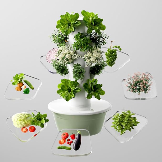 Indoor Hydroponic Gardens Tower with Led Grow Lights Hydroponic Tower with Hydrating Pump Adapter Net Pots Tower Garden Hydroponics Growing for Herbs and Vegetables(Nine Floors)