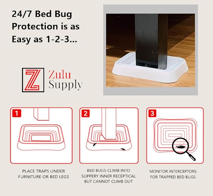 Bed Bug Interceptor Traps – XL White 4-Pack Passive Monitor &amp Detection Trap – Universal Fit for Bed &amp Furniture Legs – Reusable Non-Climbable Wall Pest Control Protection (XL White 4-Pack)