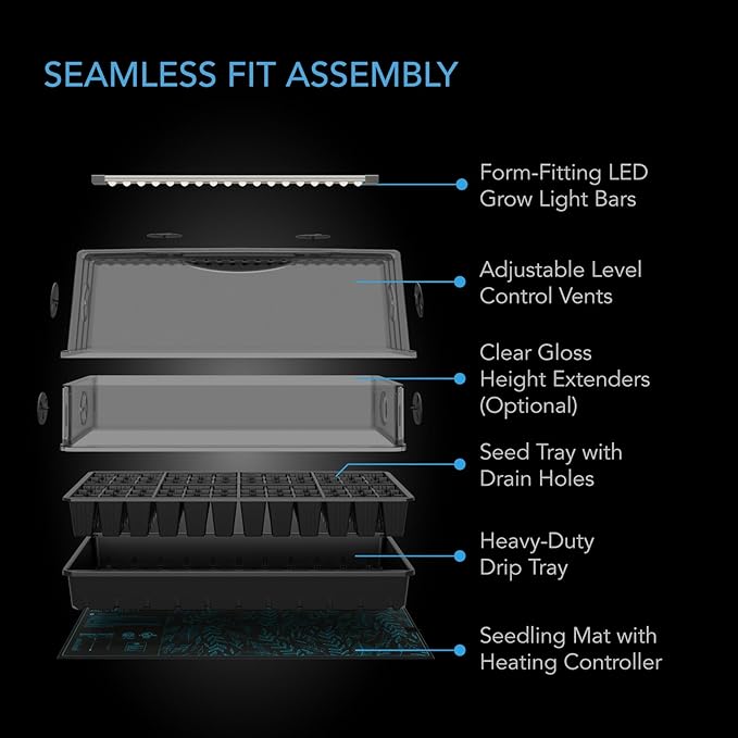 AC Infinity Heavy-Duty Large Humidity Dome 6x12 Germination Kit Full Spectrum LED Grow Light Bars w/Samsung LM301H EVO LEDs Heat Mat 3 mm Thickest Dome Trays Extension Panels for Seed Starting