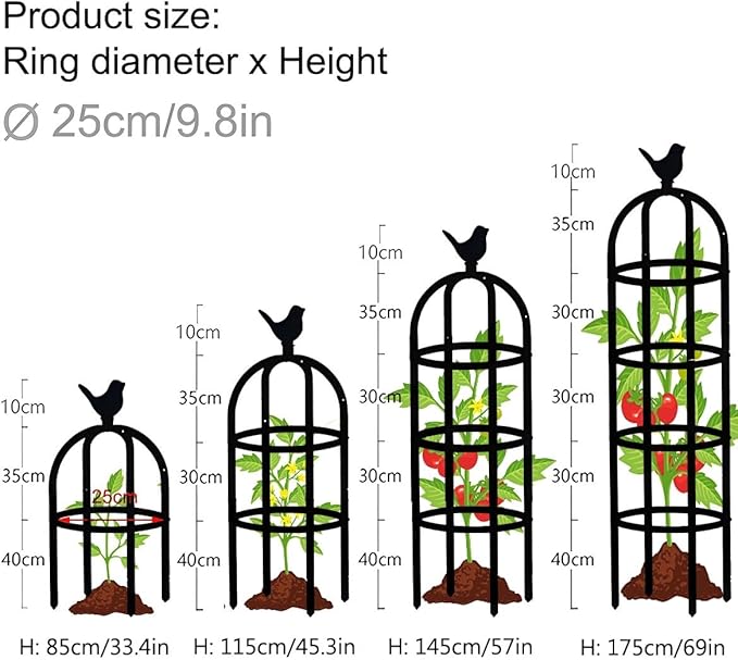 Garden Trellis for Climbing Plants Metal Obelisk Flowers Stand Tomato Cage Plant Support Metal Pipe for Vines Flower Climbing Rose Clematis Vegetable Tomato Trellis(White25x115cm)