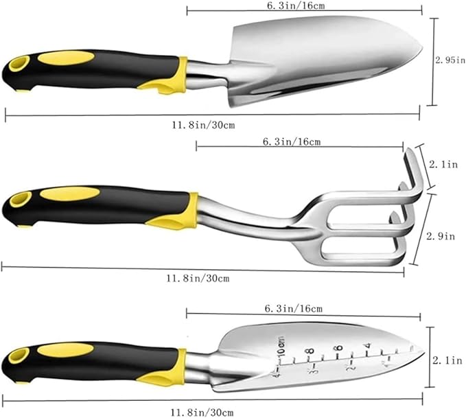 Garden ToolsGarden Trowel Garden Tool Set -3 Piece Aluminum Gardening Hand Tools Hand Shovel - Tilling Hand Rake for Gardens