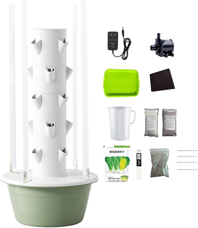 Indoor Hydroponic GardenTower with LED Grow Lights Self-Watering Hydroponics System with Pump Timer Controller Planting Kit for Growing Herbs &amp Vegetables 7LayerLED