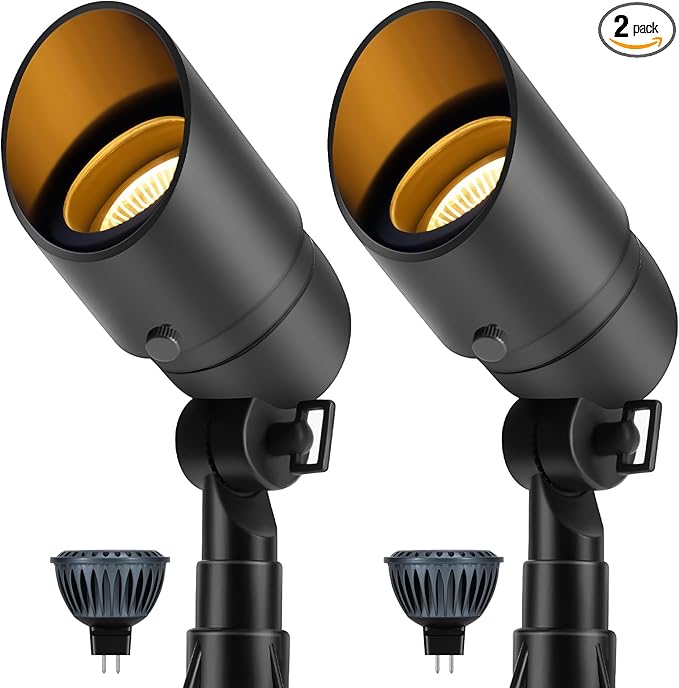 Gardencoin Low Voltage Landscape Spotlight 12V LED Outdoor Landscape Lighting Landscape Spot Lights Wired for Garden and Yard Aluminum Up Lighting Fixture with 5W MR16 Replaceable Bulb (2 Pack)