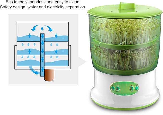 Bean Sprouts Machine Large Capacity Germination Kits Food Grade 360 Degrees Sprayer Widely Used Bean Sprouts Yoghurt Natto Grow Kit(110V U.S. Regulation)