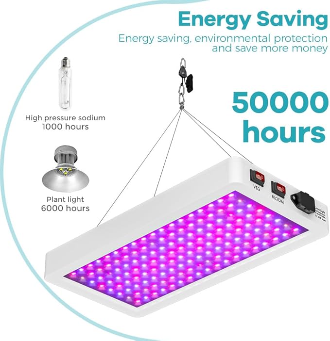 2pcs 300W LED Growth Lights Red Blue Full Spectrum Plant Lamps 192Led Veg/Bloom Modes Dimmable Warm White Light Greenhouse Hydroponics 100-277V Indoor IR Seeds Cultivation Lighting with Hook US Plug