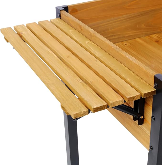 Raised Garden Bed Metal Leg Wood Planter Boxes with Folding Storage Shelf Elevated Planter Box for Growing Fresh Herbs Vegetables Flowers Great for Outdoor Patio Deck Balcony (Brown 52.7)