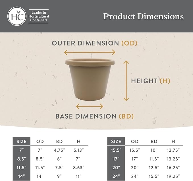 The HC Companies 11.5 Inch Classic Round Planter Pots with Drainage Rolled Rim Plastic Planters for Indoor &amp Outdoor Plants 2-Pack Decorative Flower Pots for Garden Office &amp Home Decor Cla