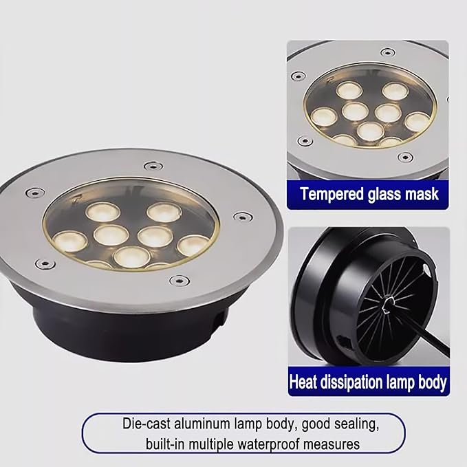 LED Landscape Lights - Ultra-Thin Stainless Steel Recessed Path Light IP67 Waterproof Outdoor Buried Spotlights Easy to Install (Blue 18W Yellow 12W)