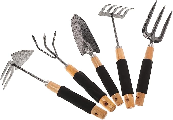 TOYANDONA 5pcs Ergonomic Garden Tool Set with Storage Rack Planting Shovels and Gardening Rakes for Outdoor Soil Cultivation and Weeding Practical Hand Tools for Lawn and Garden Care