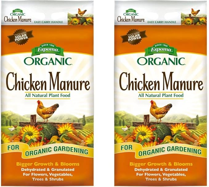 Espoma Organic Chicken Manure 25 lb. Bag. All Natural &amp Organic Fertilizer for All Flowers Vegetables Trees and Shrubs. for Organic Gardening - 2 Pack