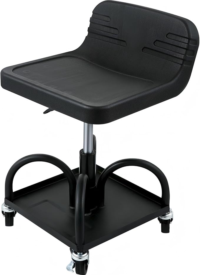 Rolling Garage Stool 300Lbs Capacity Adjustable Height 15.7-20.5 Inch Mechanic Seat with Tool Tray