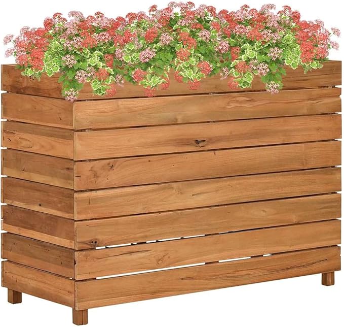 vidaXL Planter Flower Box - Recycled Teak Raised Bed with Adjustable Steel Rack for Patio/Garden