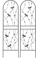 2/4 Pack Metal Garden Trellis for Climbing Plants Outdoor Flower Support Black with Dragonfly Deco Plant Support for Garden Patio Practical(2 Pack-H71'')