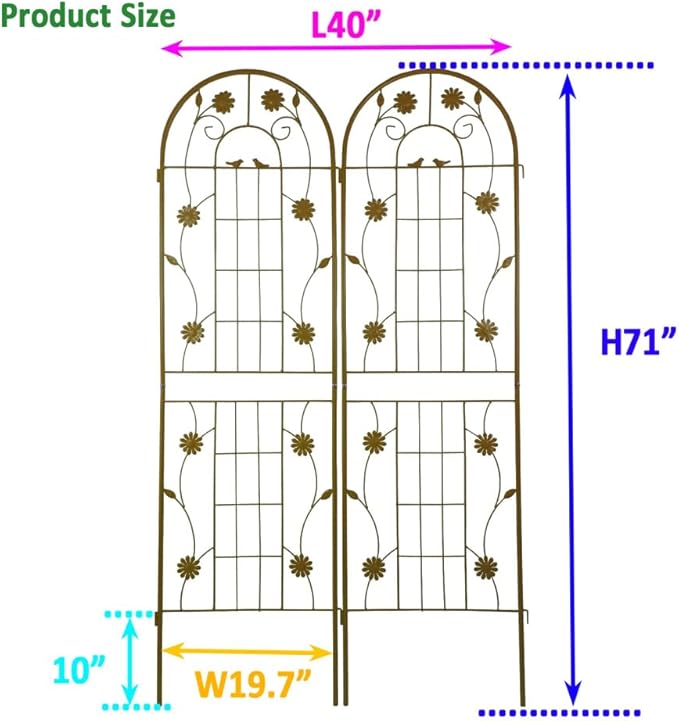 Sturdy Metal Garden Trellis for Climbing Plants – Rust-Resistant Outdoor Plant Support with Decorative Lattice Design (2 Pack-Brown)