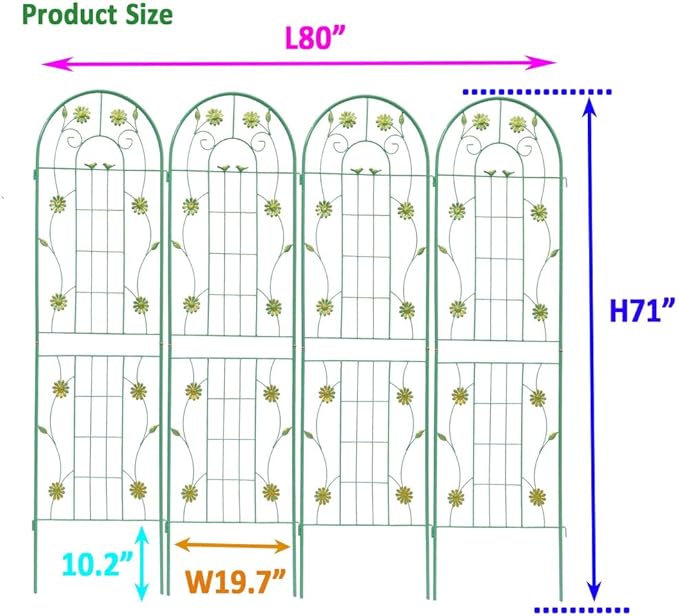 Sturdy Metal Garden Trellis for Climbing Plants – Rust-Resistant Outdoor Flower Support with Decorative Lattice Design (4 Pack-Green)