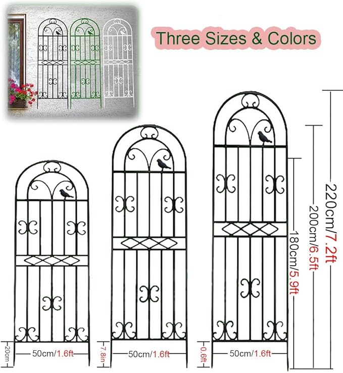 5.9/6.5/7.2ft Iron Garden Trellis Rustproof Sturdy Trellis for Patio Lawn Yard Backyard Wall Brackets(Color:GreenSize:220cm(7.2ft))