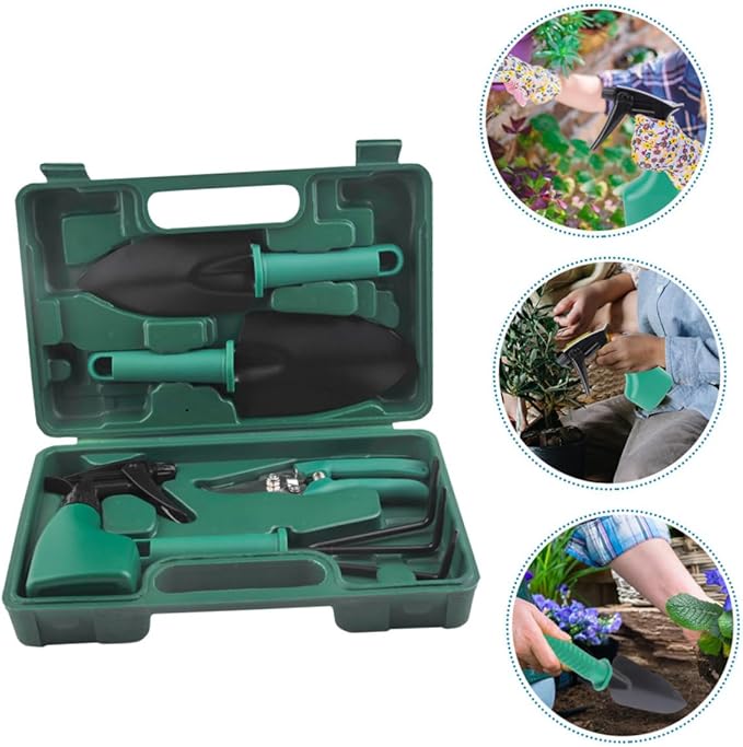 5pcs Portable Garden Tool Set with Outdoor Planting Shovels Gardening Rake Pruning Shears and Carrying Case for Flower Planting and Lawn Care