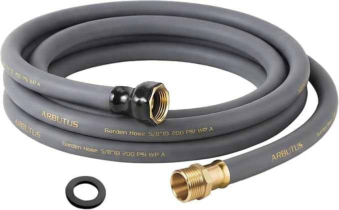 Garden Hose 5/8 x 15ft Brass Rubber Heavy Duty Water Hose 600 PSI Burst Pressure Durable Flexible Hose for Yard Car Wash Pets Gray
