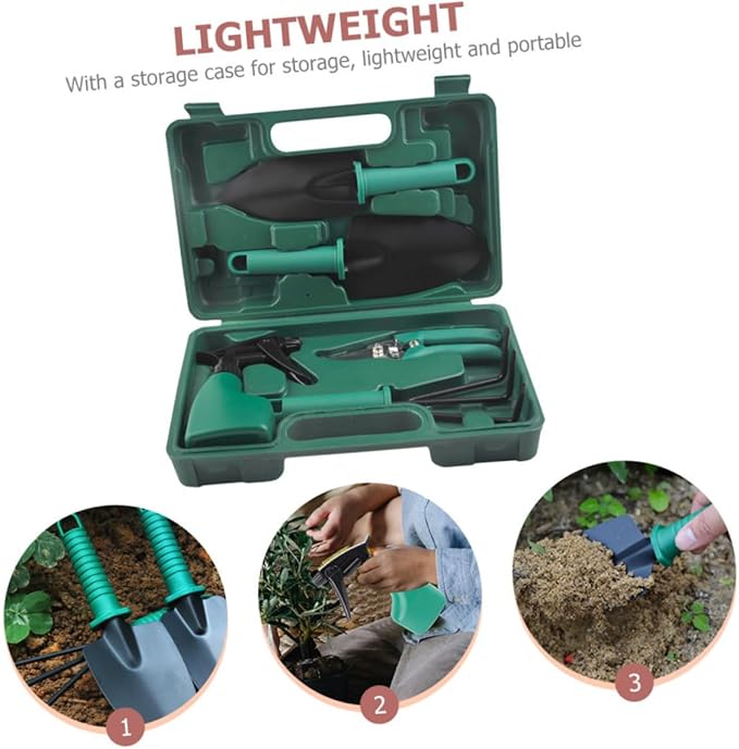 Heavy Duty Garden Tool Set with Stainless Steel Shovel Rake Pruning Shears and Portable Carry Case for Planting Digging and Outdoor Gardening Tasks