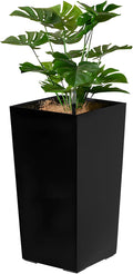 Set of 2 Large Tall Planter for Indoor or Outdoor 22 Flower Pots Tapered Tall Planters with Tray for Porch Patio Backyard Large Planters for Plants with Visual Water Level Dual Buckle Tray Black