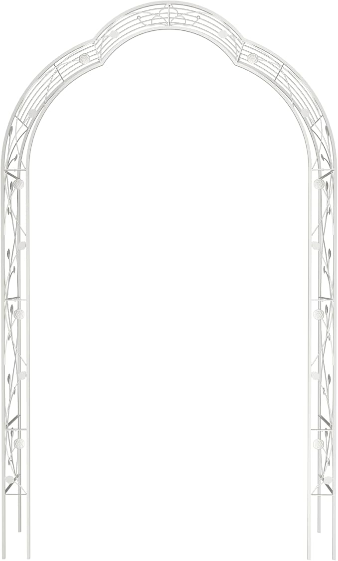 Metal Garden Arch Assemble Freely Garden Trellis Climbing Support Rose Arch Outdoor Arch Wedding Arch Party Events Archway (White)