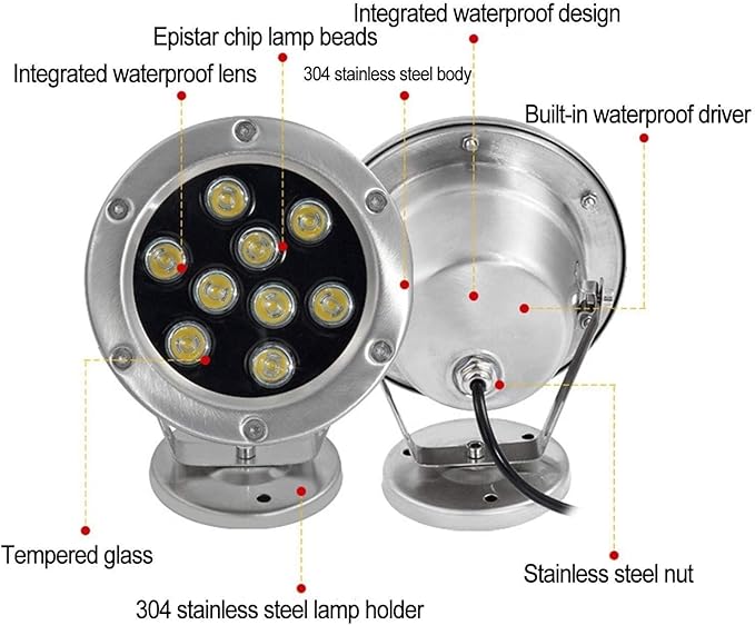 Underwater Pond Spotlight - Rotating Outdoor Spotlight 12V IP68 Waterproof RGB Garden Spotlights Adjustable Ground Lighting Floor Lamp/Underwater Light/LED UnGreen 3W