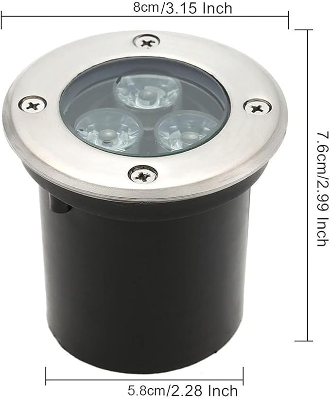 3W IP67 Waterproof Round LED Landscape Lights - Stainless Steel Recessed Spotlight for Garden Path Deck Yard and Garage