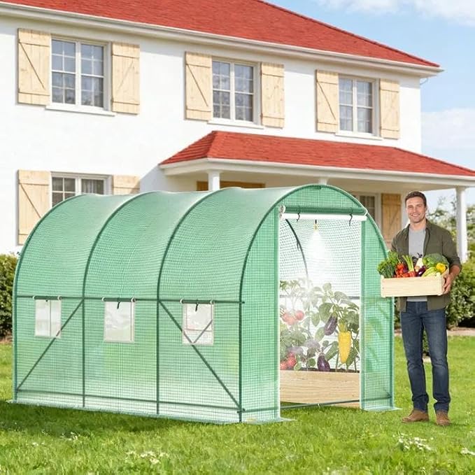 Greenhouses for Outdoors Walk-in Green Houses for Outside Heavy Duty Large Greenhouse with 6 Ventilated Screen Windows &amp Roll-up Door &amp Reinforced Frame (10×7×7 FT with Irrigation System)