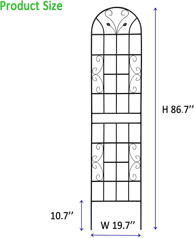 2 Pack Large Garden Trellis Heavy Duty Rustproof Iron Plant Trellis for Potted Plant Support Metal Climbing Rose Trellis Vine Vegetable CucumberBlack-86.7 H x 19.7 W